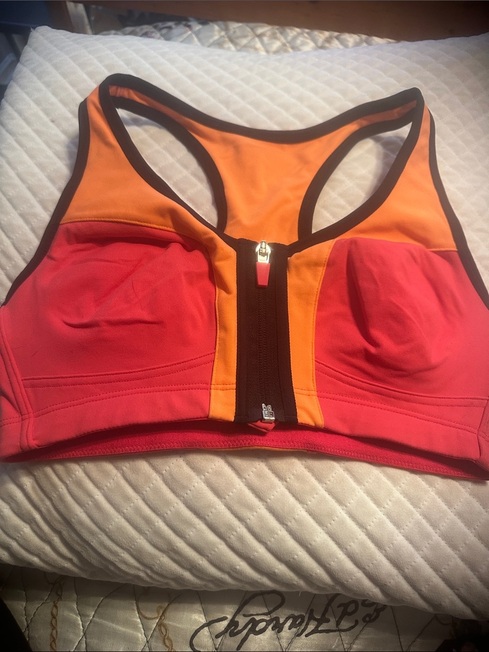 Marks & Spencer Pink and Orange Front-Zip Sport Bra